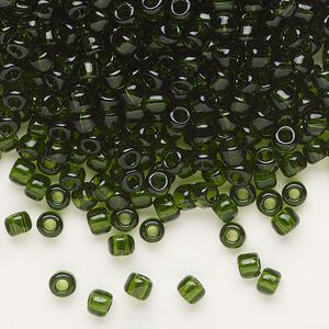 Seed bead, Dyna-Mites&trade;, glass, transparent olive green, #6 round. Sold per 1/2 kilogram pkg.