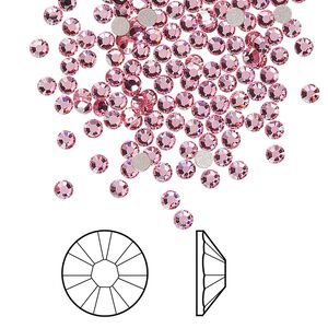 Flat back 144pk light rose foil back, Crystal Passions&reg; 2.5-2.7mm rose round SS9 2058