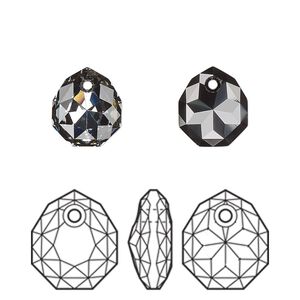 Drop 1pk crystal silver night, Crystal Passions&reg; 11.5x10mm pendant majestic 6436