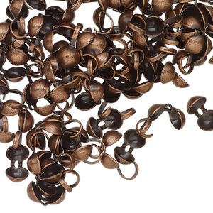 Bead tip bottom clamp-on 1pkg100 copper-finished, 8x4mm / open loop / 0.029 inch inside diameter, brass / antiqued