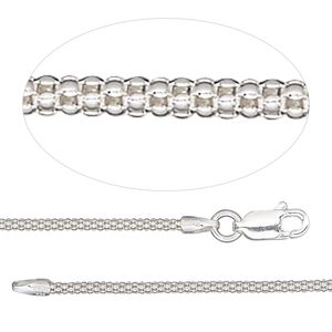 Chain 1pkg1 sterling silver popcorn, 1.6mm / lobster claw clasp, Gossamer&trade; 16 inch