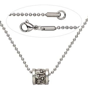 Necklace, Simple and Sleek Jewelry&trade;, antiqued pewter bead and stainless steel chain, 16 inches. Sold individually.