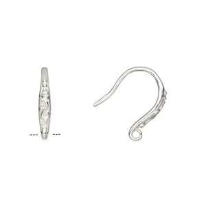 Ear wire fishhook 1pkg2 sterling silver, 15mm / closed loop / swirl pattern, 18 gauge 1 pair