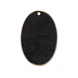 Focal, brass, jewel tone black patina, Pantone&reg; color 19-0508, 30x20mm double-sided oval. Sold per pkg of 6.