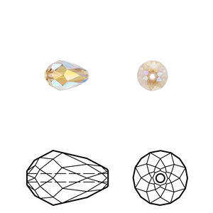 Bead 4pk light Colorado topaz shimmer 2X, Crystal Passions&reg; 9x6mm teardrop 5500