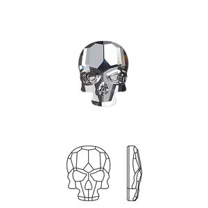 Flat back 36pk crystal silver night, Swarovski&reg; 14x10.5mm skull 2856