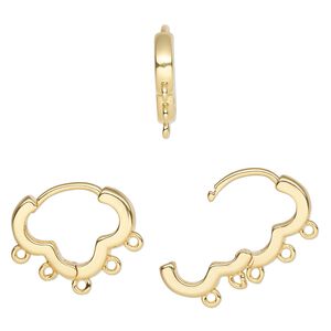 Earring hoop 1pkg2, 15mm / hinged / closed loop / square tube, 17 gauge gold-finished brass 1 pair