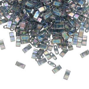 Seed bead, TILA&reg;, glass, pkg/40g, 5x2.3mm half tila rectangle, translucent rainbow luster dark grey, (HTL-2440D).