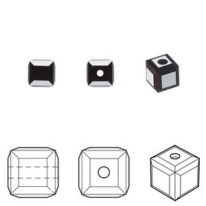 Bead 144pk jet, Swarovski&reg; 6mm cube 5601