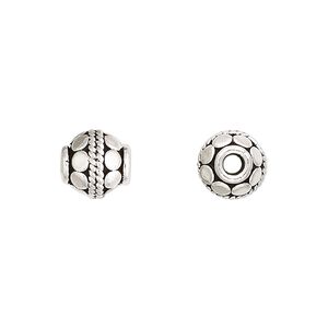 Bead 1pkg2 sterling silver, 9mm round / circles, antiqued