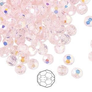 Bead 576pk pink sapphire AB, Preciosa Czech crystal 5mm round