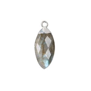Drop 1pkg1, sterling silver / silver-plated copper / labradorite (natural), 19x9mm hand-cut faceted puffed marquise