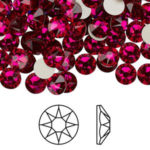 Flat back 144pk ruby foil back, Crystal Passions&reg; 6.32-6.5mm rose round SS30 2088