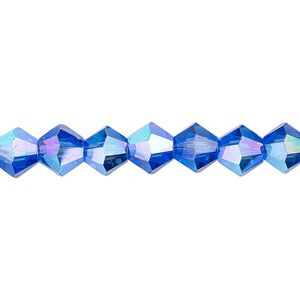 Bead 1pk transparent medium blue AB, Celestial Crystal&reg; 8mm bicone 15.5-16 inch