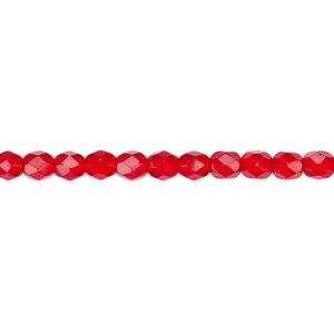 Bead, Czech fire-polished glass, light red, 4mm faceted round. Sold per pkg of 1,200 (1 mass).