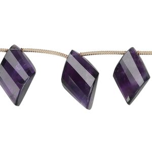Amethyst 1pkg5, hand-cut top-drilled faceted twisted diamond bead natural graduated 15x10mm-18x12mm