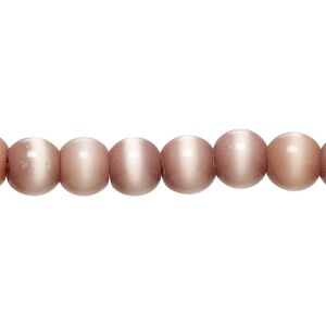 Bead, cat's eye glass (fiber optic glass), dark blush, 6-8mm round. Sold per 14-inch strand, approximately 55 beads.