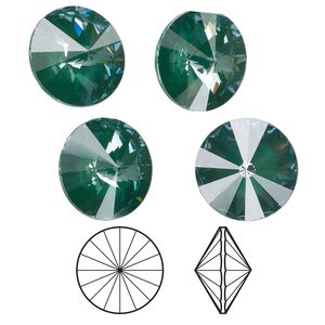 Chaton 4pk crystal pine green ignite LacquerPRO, Crystal Passions&reg; 14mm rivoli 1122