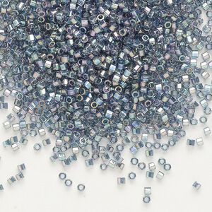 Seed bead, Delica&reg;, glass, pkg/250g, #11 cut, translucent rainbow glazed luster blue grey (DBC-0111).