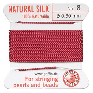 Thread, Griffin, silk, garnet red, size #8. Sold per 2-meter card (approximately 78 inches).