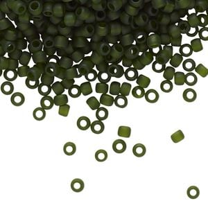 Seed bead, TOHO BEADS&reg;, glass, pkg/7.5g, #8 round, translucent frosted olivine (TR-08-940F).