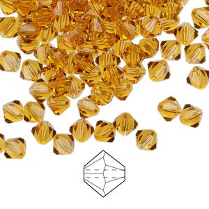 Bead 576pk topaz, Preciosa Czech crystal 5mm bicone