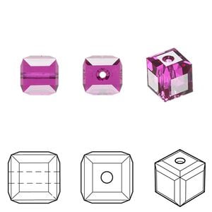 Bead 48pk fuchsia, Crystal Passions&reg; 8mm cube 5601