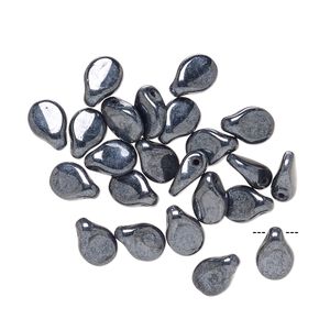 Bead, Preciosa Pip&trade;, Czech pressed glass, opaque gunmetal, 7x5mm top-drilled pip. Sold per pkg of 30.