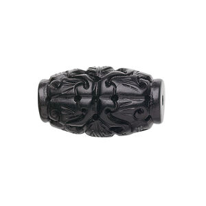 Jet 1pkg1, hand-carved oval bead natural 25x14mm