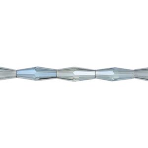 Bead, glass, crystal blue shade, 12x4mm long bicone. Sold per 15-1/2 to 16-inch strand.