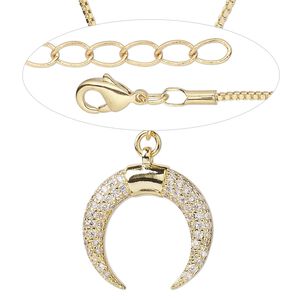 Necklace, Everyday Jewelry&trade;, gold-finished brass and cubic zirconia drop with gold-finished brass chain, 18 inches with 1-1/4 inch extender chain. Sold individually.