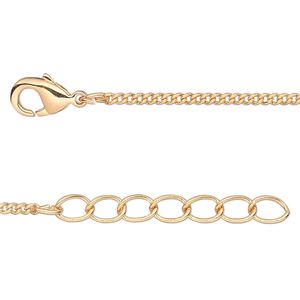 Chain 1pkg2 curb, 1.5mm / lobster claw clasp, gold-finished brass 24 inch