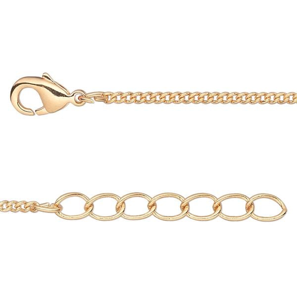 Chain 1pkg2 curb, 1.5mm / lobster claw clasp, gold-finished brass 24 inch image number 0