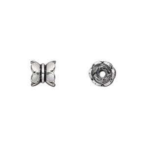 Bead cap, antiqued sterling silver, 6x6mm double round, fits 5-7mm bead. Sold per pkg of 4.