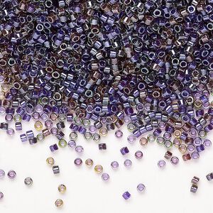 Seed bead mix, Miyuki Delica&reg;, glass, pkg/250g, #11 round, translucent inside dyed color luster chartreuse/purple mix.