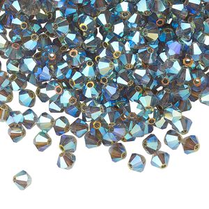 Bead 48pk black diamond AB 2X, Preciosa Czech crystal 4mm bicone