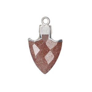 Drop 1pkg1, sterling silver / silver-plated copper / strawberry quartz (natural), 20x14mm hand-cut faceted arrowhead