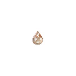 Bead, cubic zirconia, champagne, 8x6mm top-drilled faceted teardrop, Mohs hardness 8-1/2. Sold per pkg of 2.