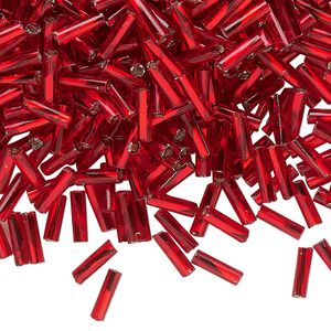 Bead, Preciosa Ornela Czech glass, bugle bead, pkg/500g, 1/4 inch twisted, silver-lined transparent red, (97070).