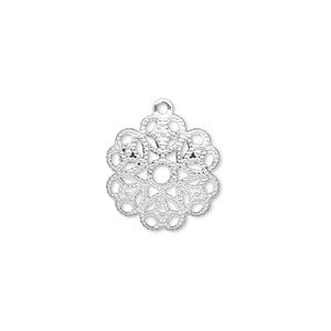 Charm, silver-plated brass, 15mm flower. Sold per pkg of 50.