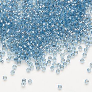 Seed bead, Preciosa Ornela Czech glass, pkg/500g, #11 rocaille, translucent solgel dyed silver-lined aqua, (78132).