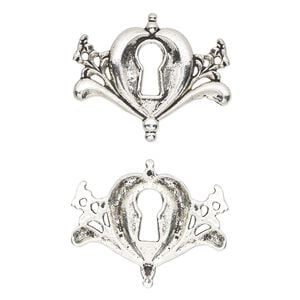 Focal, antique silver-finished "pewter" (zinc-based alloy), 37.5x30.5mm single-sided key hole with 2 loops. Sold per pkg of 4.