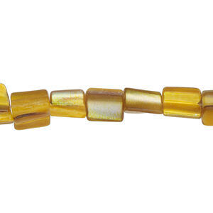Mother-of-pearl shell 1pkg1, triangle tube bead 15 inch bright gold 7x6mm-12x9mm