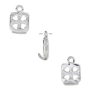Drop, Almost Instant Jewelry&reg;, silver-plated "pewter" (zinc-based alloy), 15x13mm square with cutout hearts and 12x12mm chessboard setting. Sold per pkg of 2.