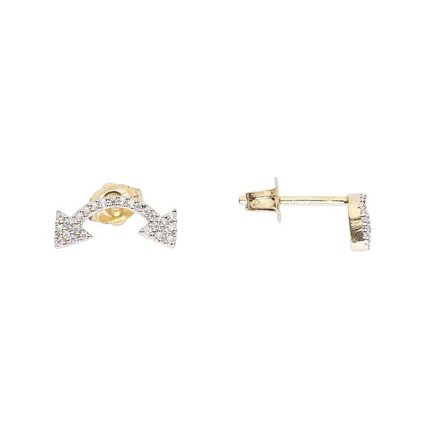 Earstud, Create Compliments&reg;, cubic zirconia and gold-finished sterling silver, clear, 13x5mm double arrow. Sold per pair. image number 0