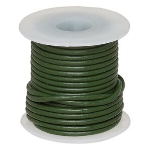 Cord, leather (dyed), dark green, 1.4-1.6mm round. Sold per 5-yard spool.