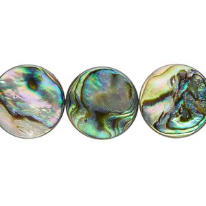 Bead, paua shell (assembled), 16mm flat round. Sold per 15-1/2" to 16" strand.