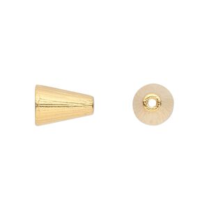 Cone, TierraCast&reg;, gold-plated pewter (tin-based alloy), 12.5x8mm ribbed, 6mm inside diameter. Sold per pkg of 20.