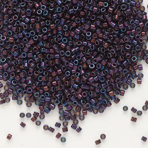 Seed bead, Delica&reg;, glass, pkg/7.5g, #11 round, opaque metallic gold iris dark plum (DB-1004).