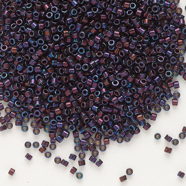 Seed bead, Delica&reg;, glass, pkg/7.5g, #11 round, opaque metallic gold iris dark plum (DB-1004). image number 0
